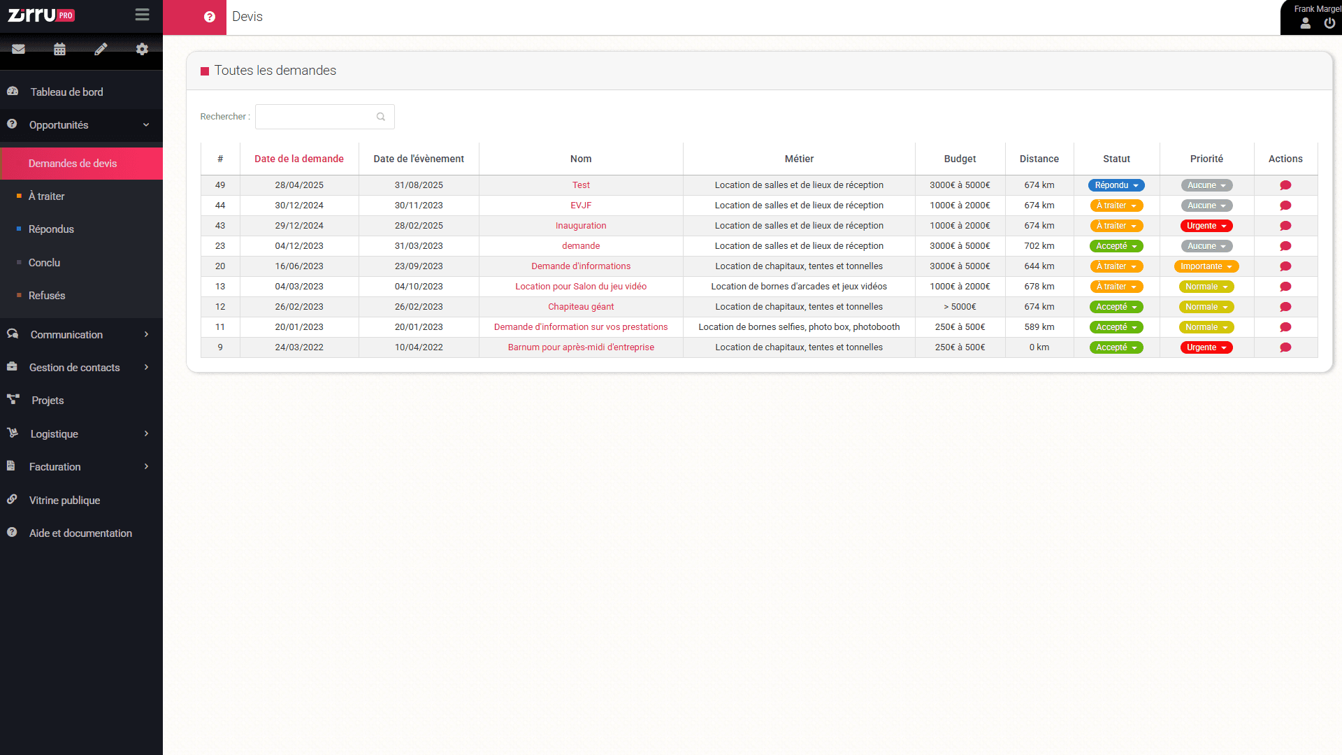 Module logiciel zirru, gestion agenda évènementiel
